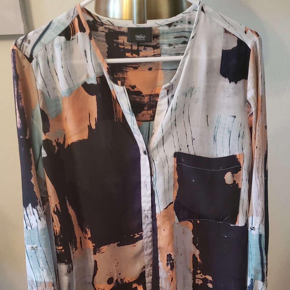 Mossimo Multicolor Abstract Long Sleeve Blouse
